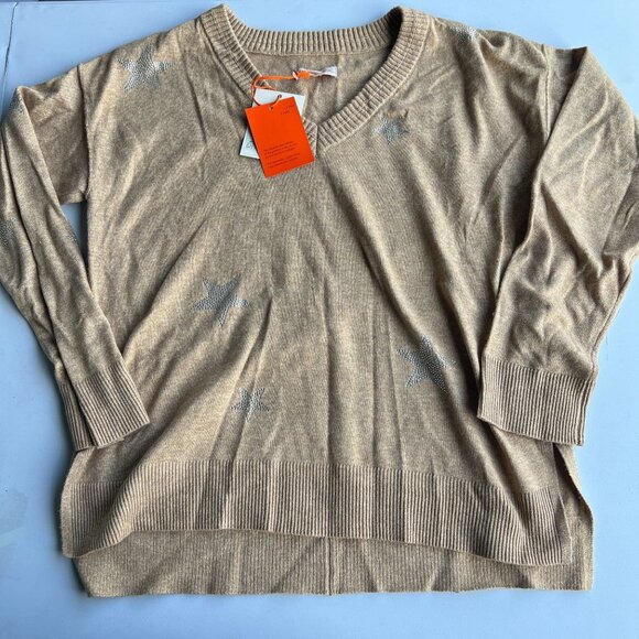 Knox Rose Women's V-Neck Pullover Sweater Tan Medium - Picture 7 of 11